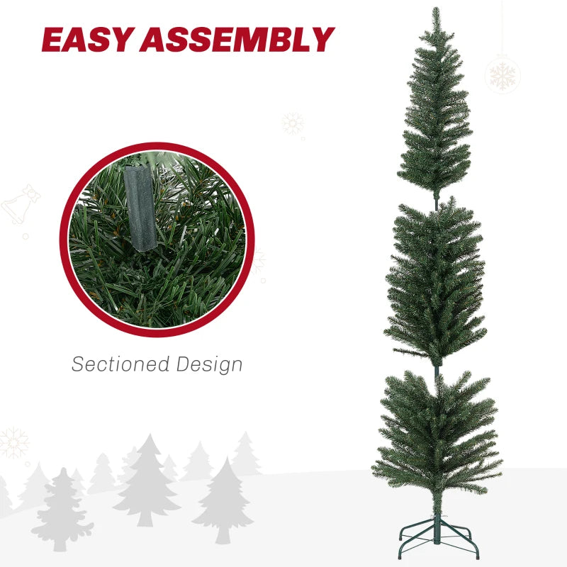 7ft Artificial Green Pencil Christmas Tree - Slim Design for Holiday Decor, Easy Assembly, Perfect for Small Spaces