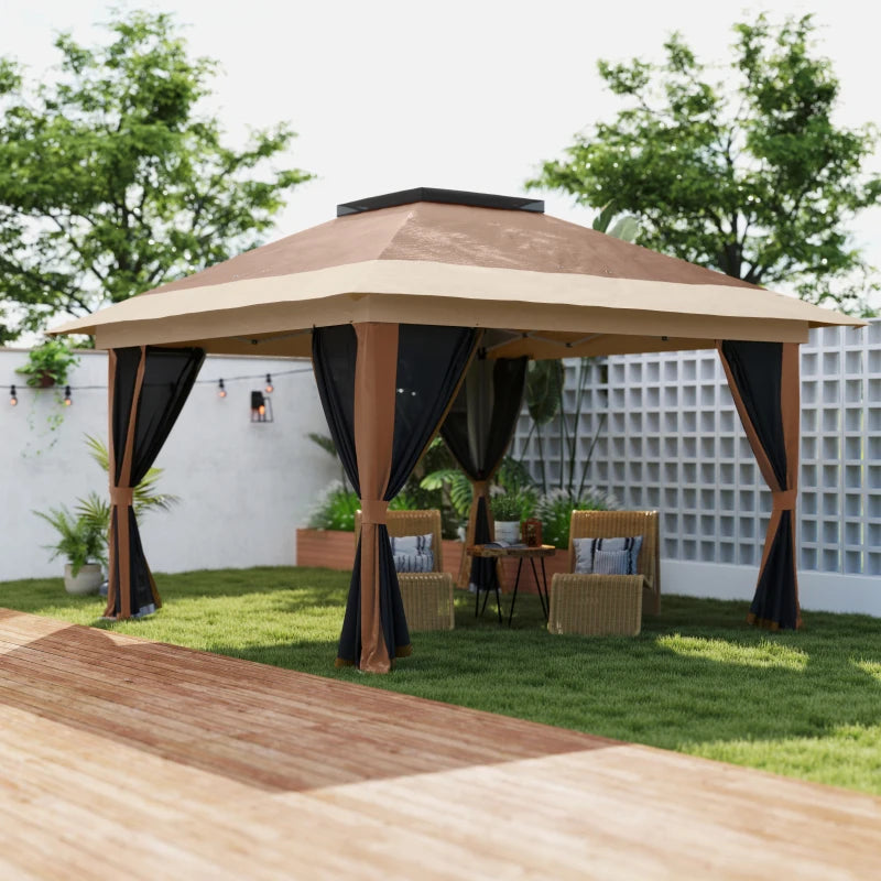 Brown 3.6 x 3.6m Pop-Up Gazebo with Accessories