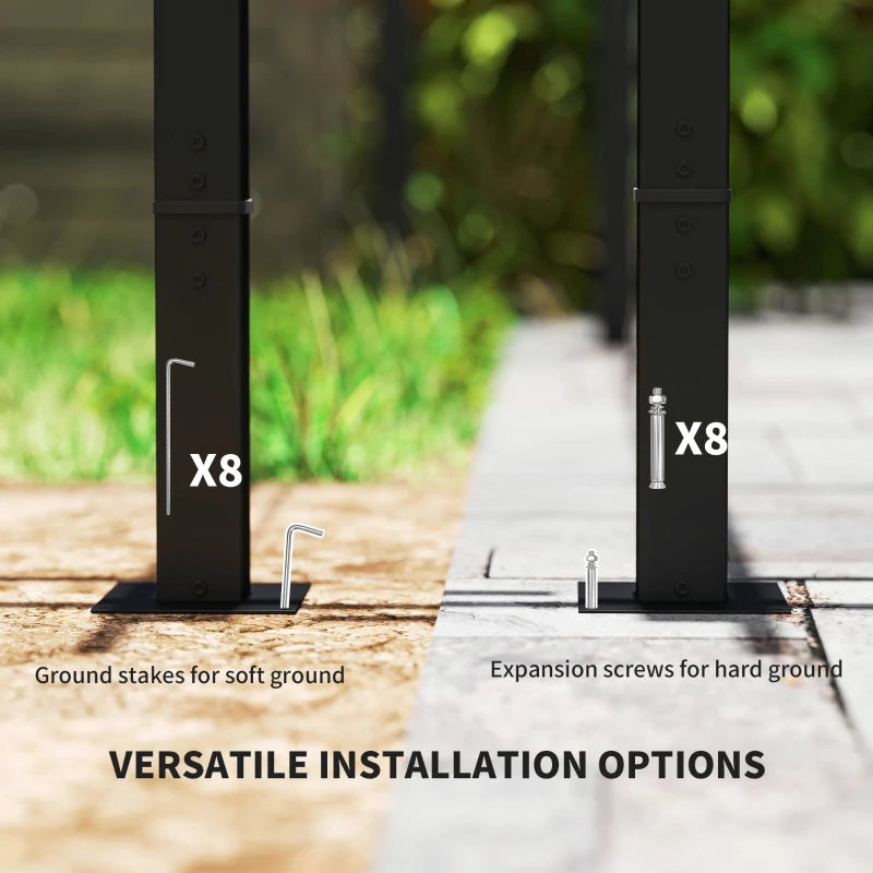 3m x 3m Dark Grey Retractable Roof Pergola with Curtains