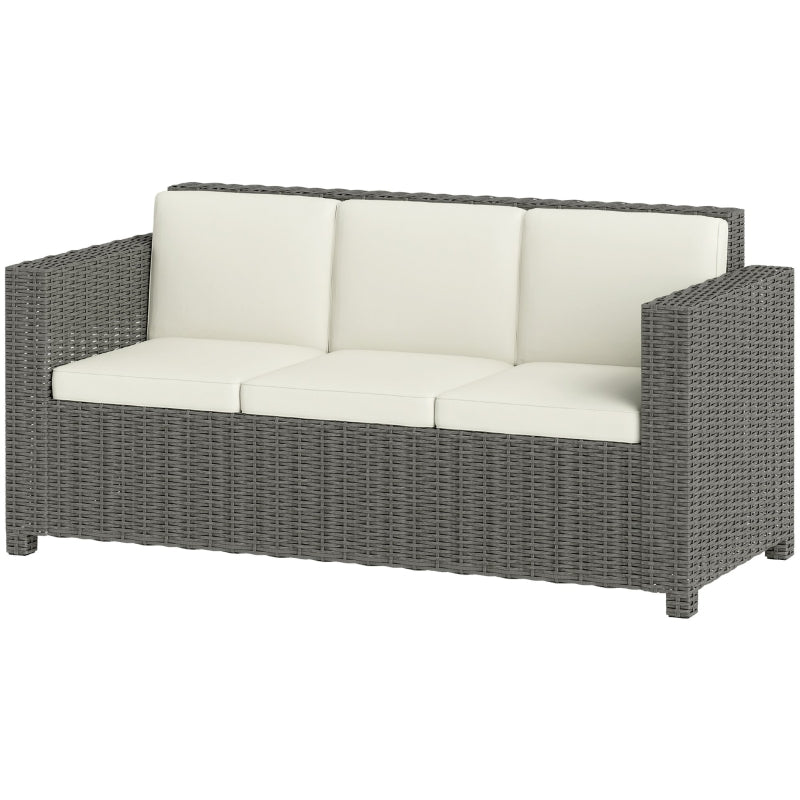3 Seater Rattan Sofa - All-Weather Wicker Weave - Metal Frame - Fire Resistant Cushions - Cream