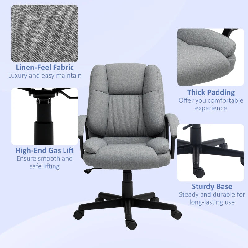Linen Look Padded Office Chair in Grey for Comfortable Home Office Seating