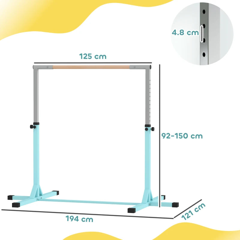 Adjustable Gymnastics Horizontal Bar for Kids Fitness Training Light Blue Junior High Bar