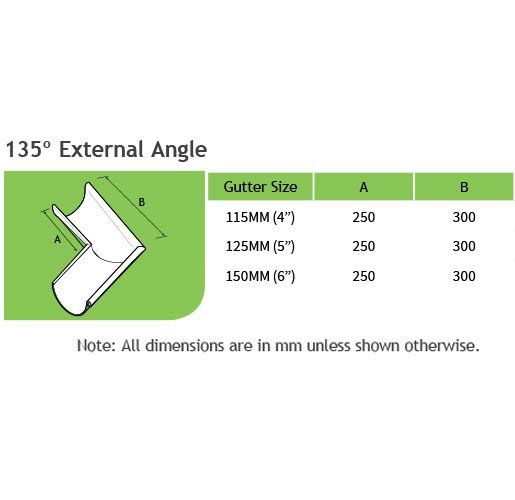 125mm Half Round Galvanised Steel 135degree External Gutter Angle