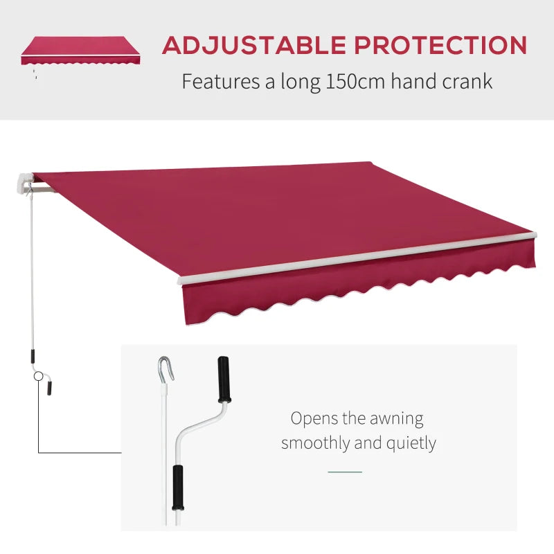 Red 3.5m x 2.5m Retractable Manual Awning Canopy