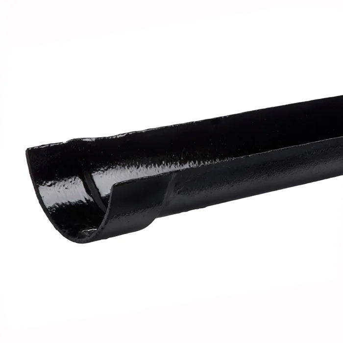 Hargreaves Cast Iron 150mm Plain Half Round Gutter 1829mm - Painted Black