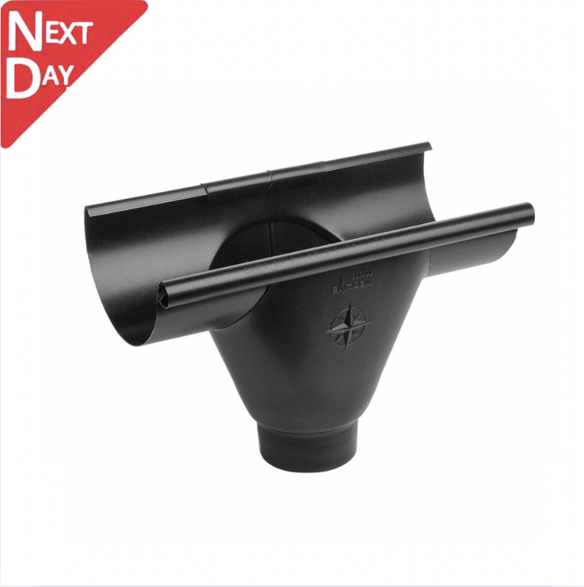 125mm Half Round Black Coated Galvanised Steel 80mm 'prefab' Gutter Outlet