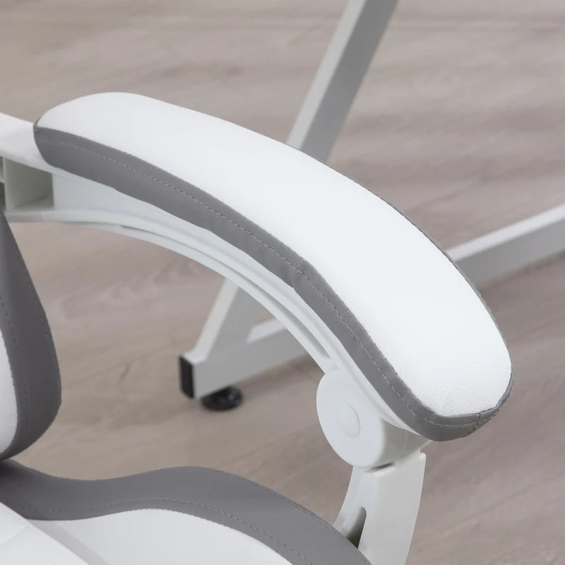Vinsetto Gaming Chair with Footrest - PU Leather Swivel Desk Chair, 135° Recline, Lumbar Support, White & Grey
