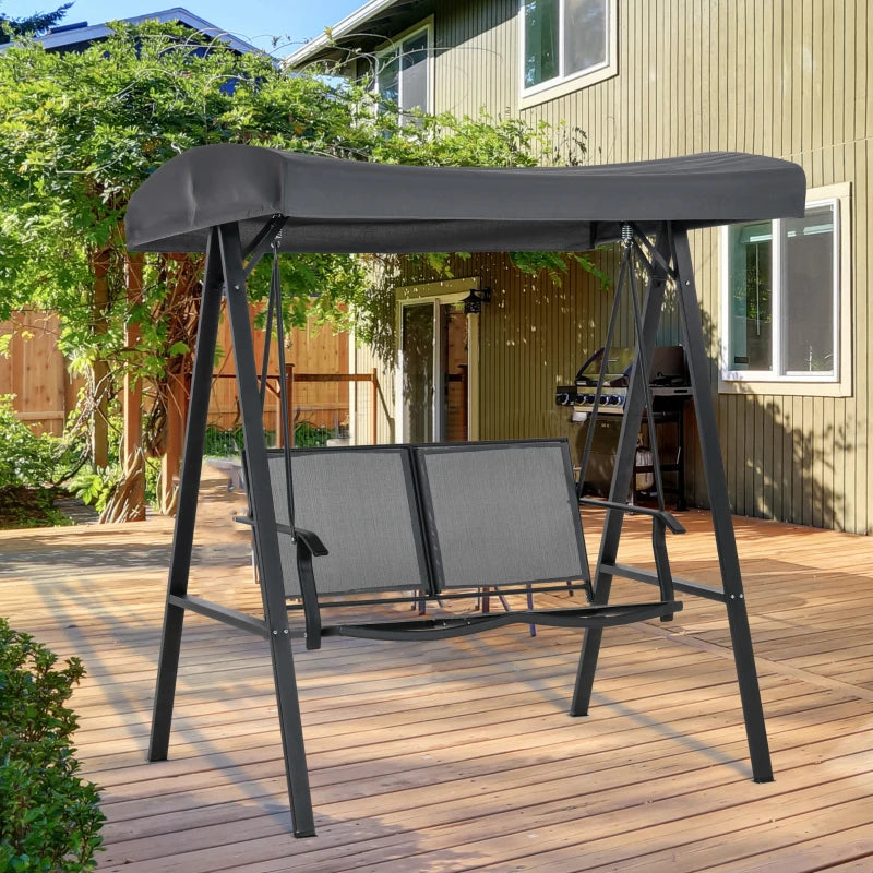Dark Grey 2-Seater Outdoor Swing Chair with Adjustable Canopy