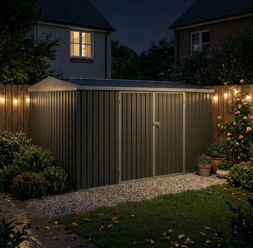 14 x 8ft Large Lockable Metal Garden Shed - Grey