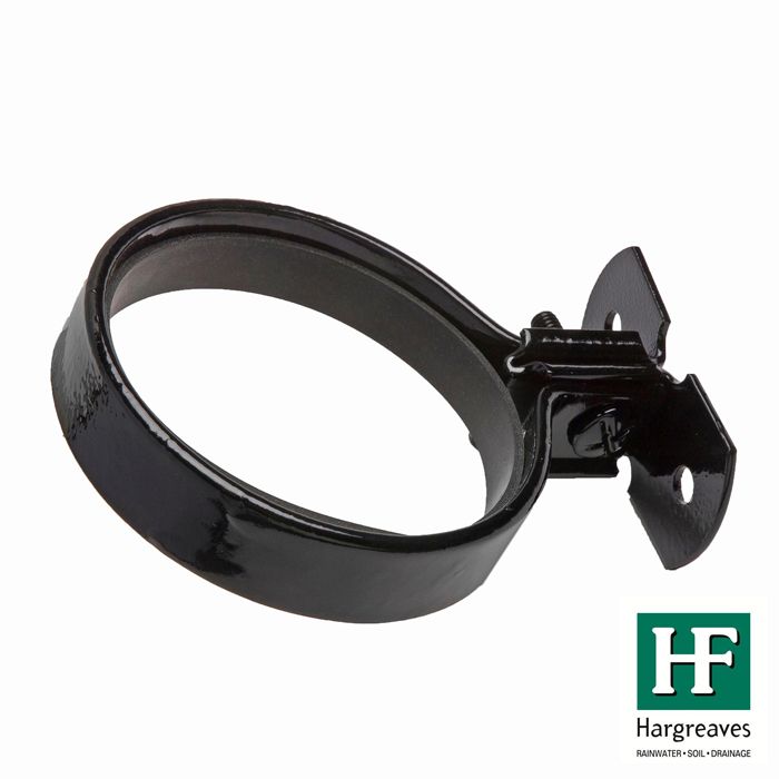 Hargreaves Cast Iron 65mm Rainwater ZP STW Pipe Bracket with Gasket  - Painted Black