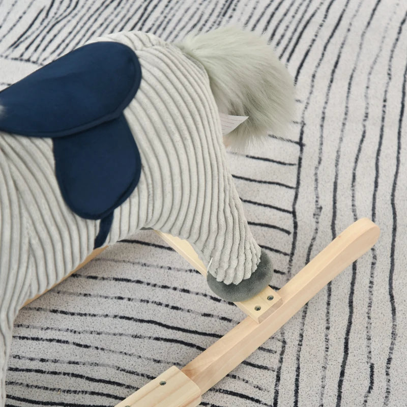 Kids Plush Rocking Horse with Sound - Soft Ride-On Toy for Children Ages 3-6 - Grey Rocker Gift