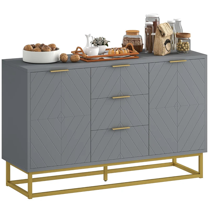 Modern Grey Sideboard with 3 Drawers & Adjustable Shelves - Stylish Storage Solution for Living Room Furniture