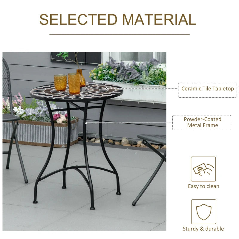 60cm Black Mosaic Outdoor Patio Table - Round Garden Table for Outdoor Use