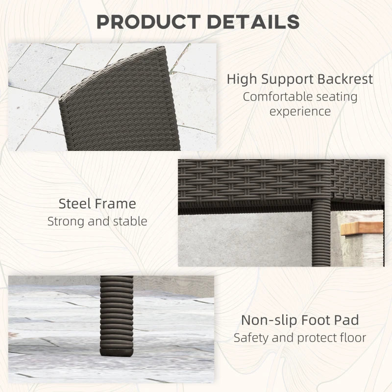 Set of 4 Dark Grey Armless Rattan Garden Chairs - Stylish Outdoor Seating for Patio & Deck