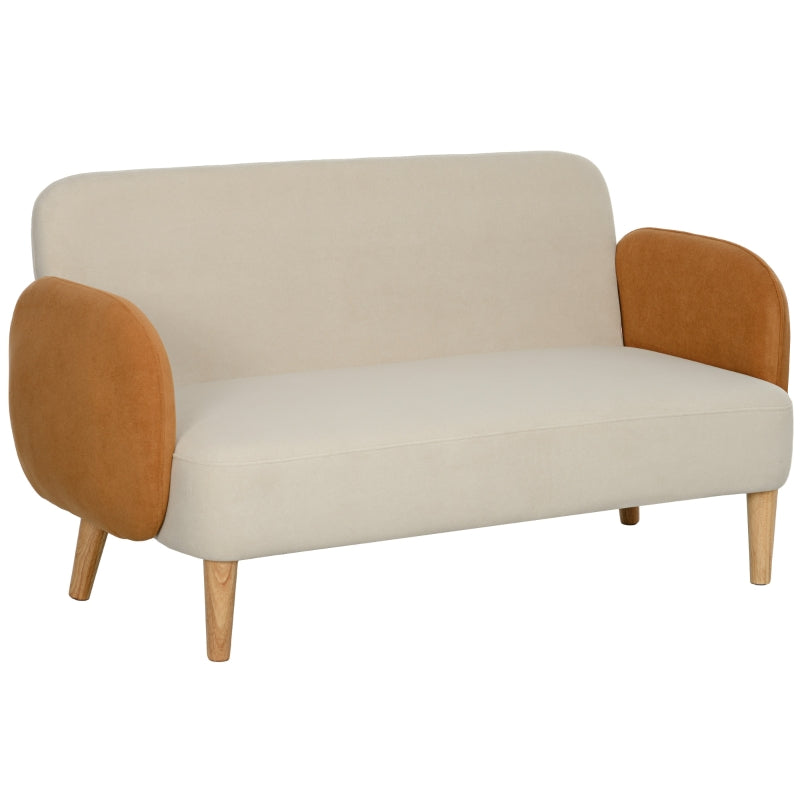 Mid Century Velvet-Feel Two-Seater Sofa in Cream and Orange for Stylish Living Rooms