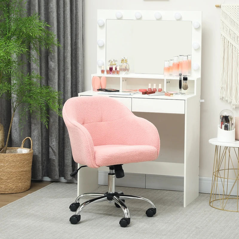 Pink Teddy Fleece Office Chair 46-56 cm - Cozy, Stylish, Adjustable Ergonomic Seating for Home & Office