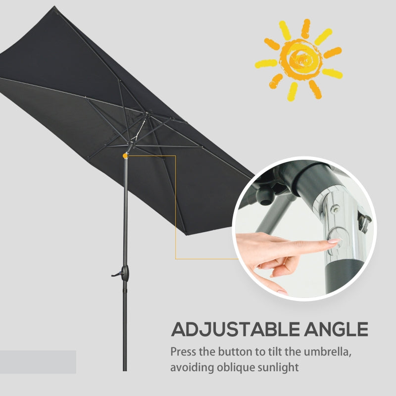 Black Rectangular Garden Parasol Umbrella, 2x3m, Crank Tilt, Aluminium Pole
