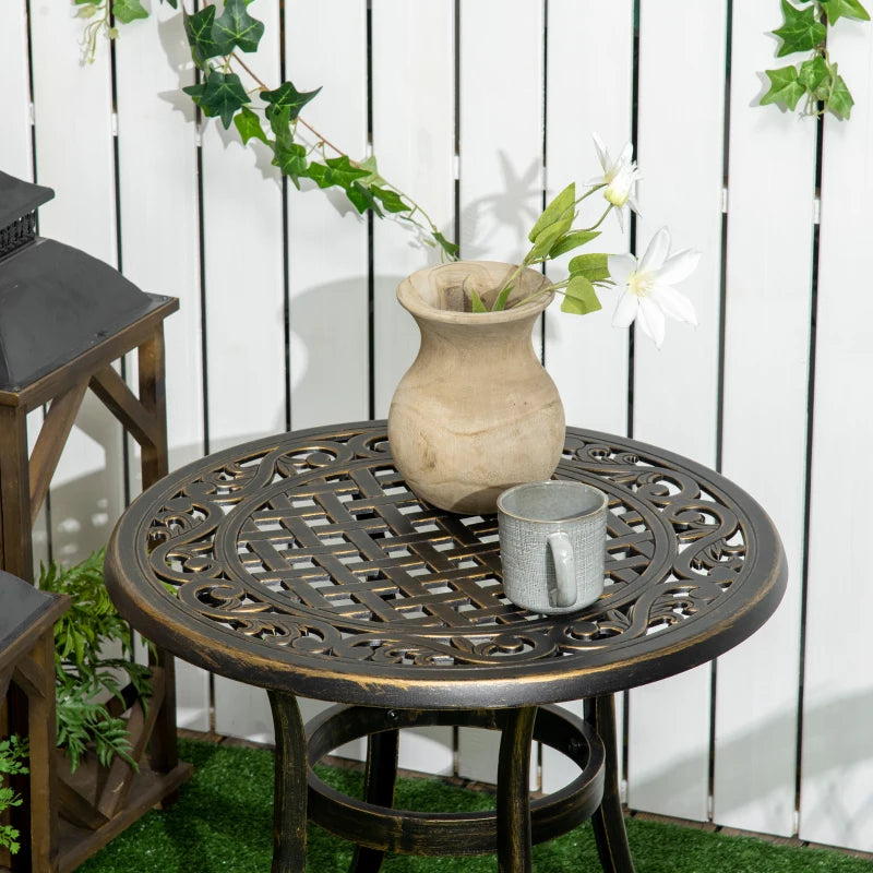 Bronze Round Industrial Side Table with Hollow Top - Patio, Garden, Balcony