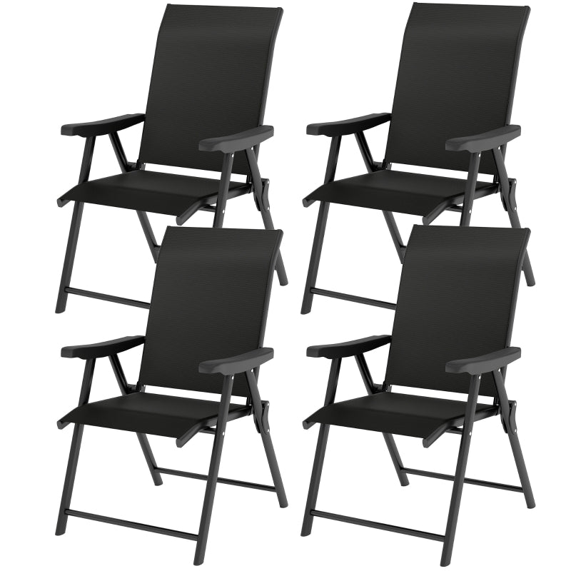 Set of Four Black Folding Outdoor Chairs - Compact Size for Easy Storage