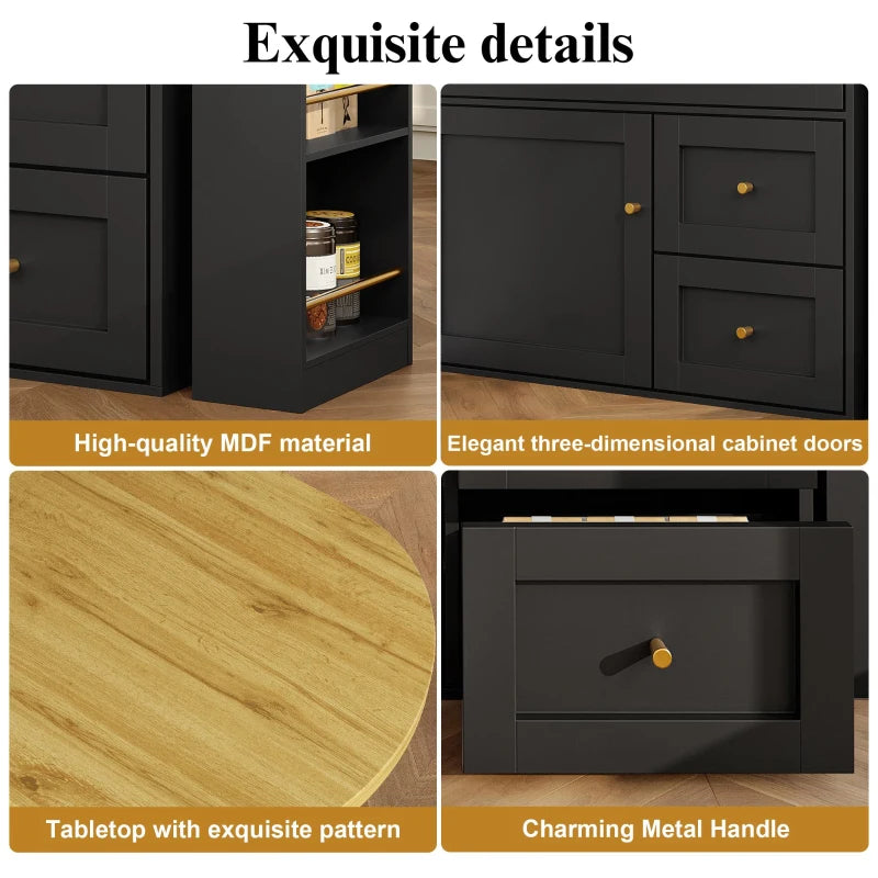 Extendable Bar Table with Storage, 360° Rotating Base & Snack Shelf, Folding Drawers, Black Bistro Table - 204L x 39W x 105H cm