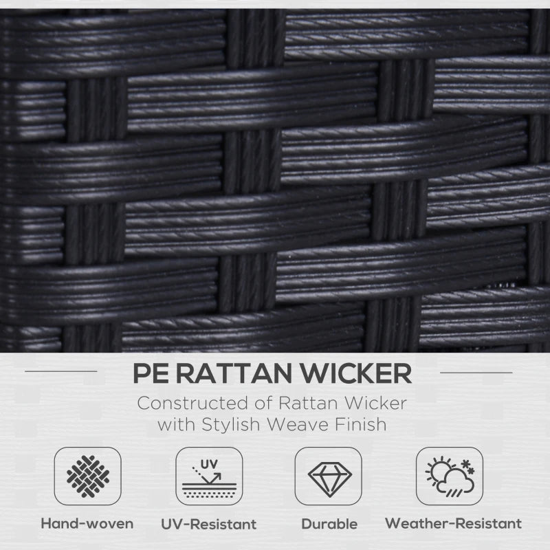 Black Rattan 2 Seater Garden Sofa with Soft Padded Cushions and Armrests - Wicker Loveseat for Patio
