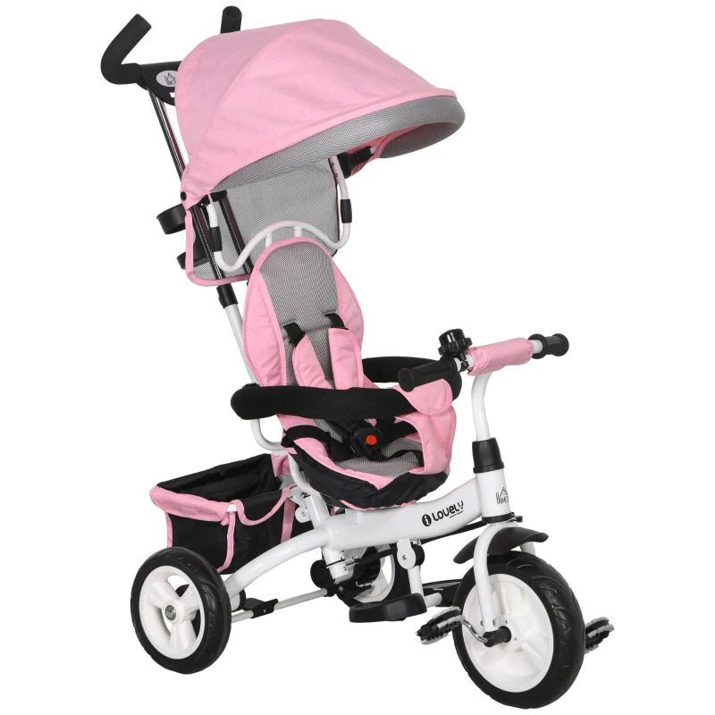 6 in 1 Kids Trike Push Bike with Canopy Safety Belt Storage for Ages 1-5 Pink