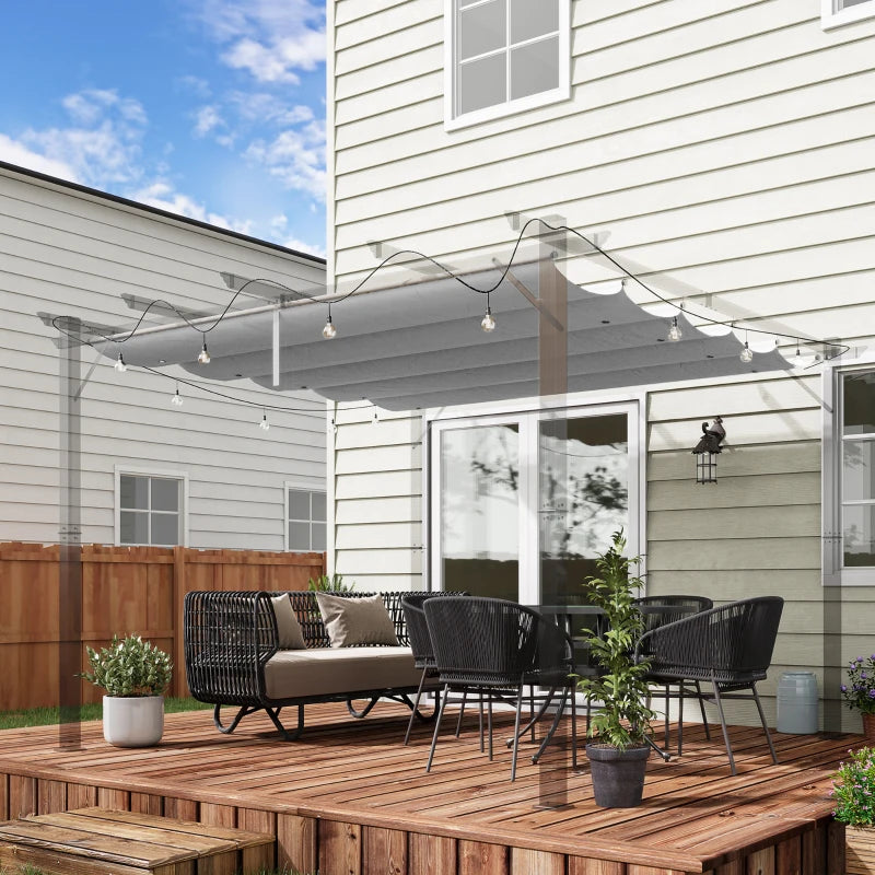 Retractable Pergola Shade Cover - Replacement Canopy Fabric for 3m x 3m Gazebo - Light Grey