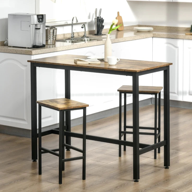 Industrial Bar Stools Set of 2 - Rustic Brown Kitchen Breakfast Chairs with Footrest for Counter Height Dining & Home Pub