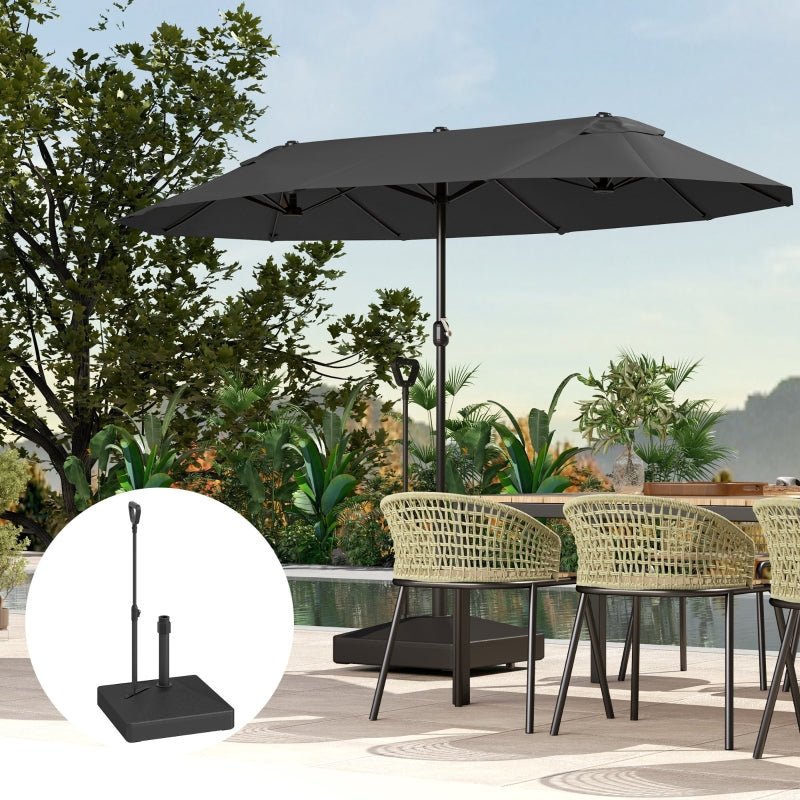 Adjustable Garden Parasol Base with Wheels and Handle - Black, 55kg Capacity for Sun Umbrella Stand, 45kg with Water, Ideal for Garden and Poolside
