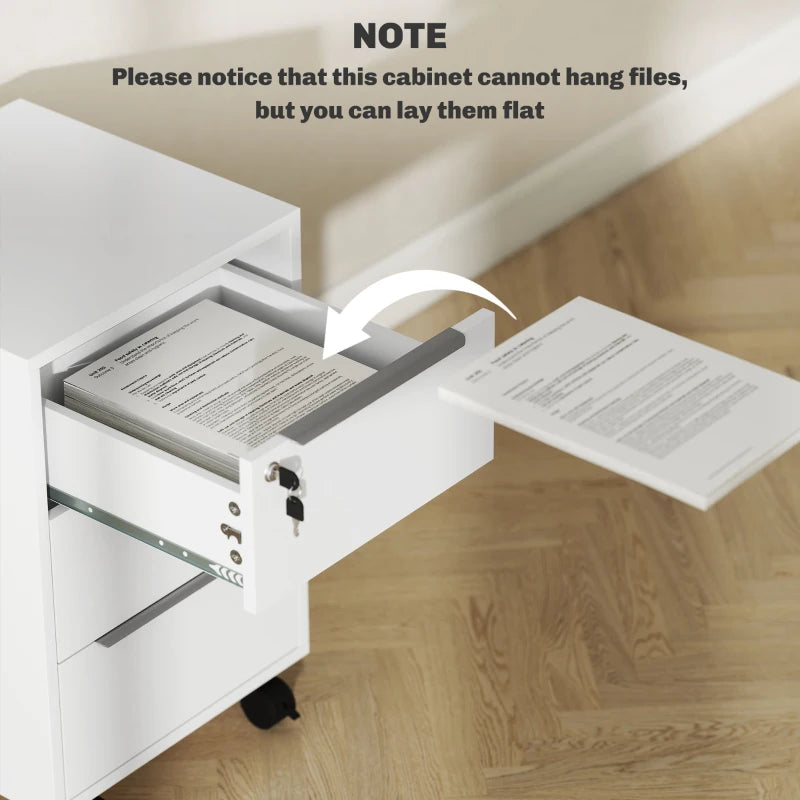 Secure White Three-Drawer Filing Cabinet with Lock - Ideal for Home Office Storage and Organization