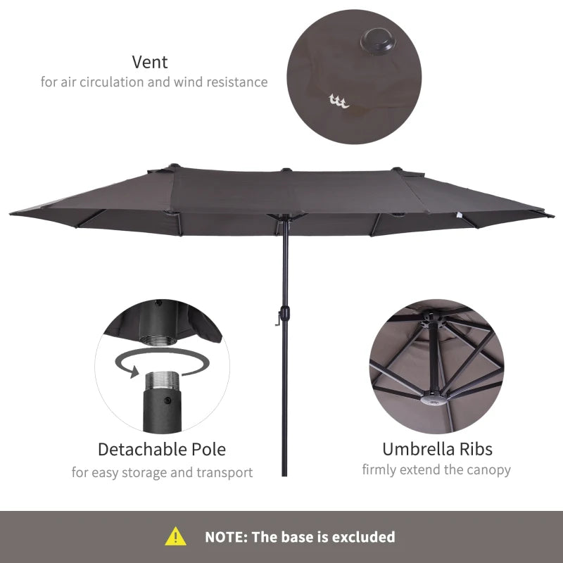 Double-Sided Grey Garden Sun Umbrella - 4.6m Patio Shade Canopy