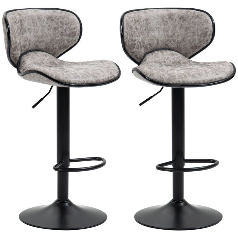 Adjustable Height Bar Stool Set of 2 - Grey Microfiber Swivel Armless Chairs for Kitchen & Dining