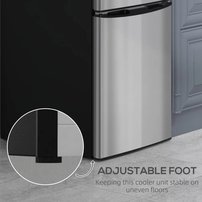 88L Under Counter Fridge Freezer - Compact Refrigerator with 5 Settings, 3 Star Freezer Rating, Stylish Black & Silver