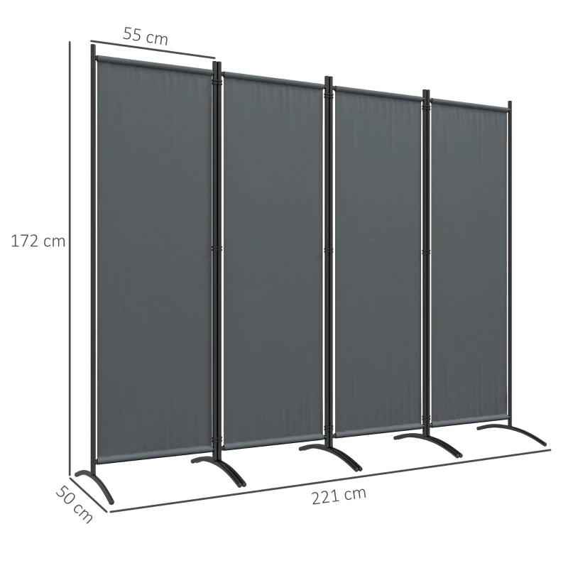 4 Panel Folding Garden Divider - 1.7m Dark Grey Privacy Screen with Wide Feet, Portable Freestanding Privacy Panel for Deck