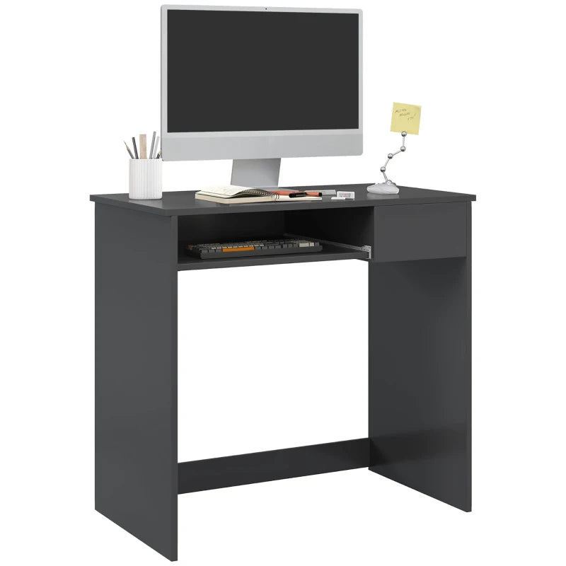 Compact Grey Computer Desk with Keyboard Tray & Drawer - Ideal Study & Writing Desk for Home Office