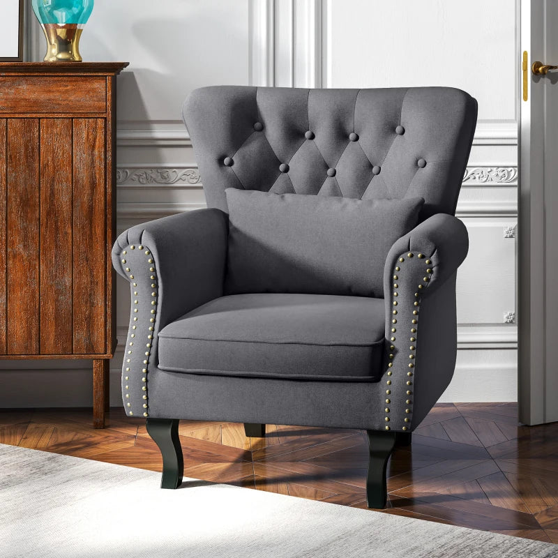 Chesterfield-Style Grey Accent Chair for Elegant Living Room Decor