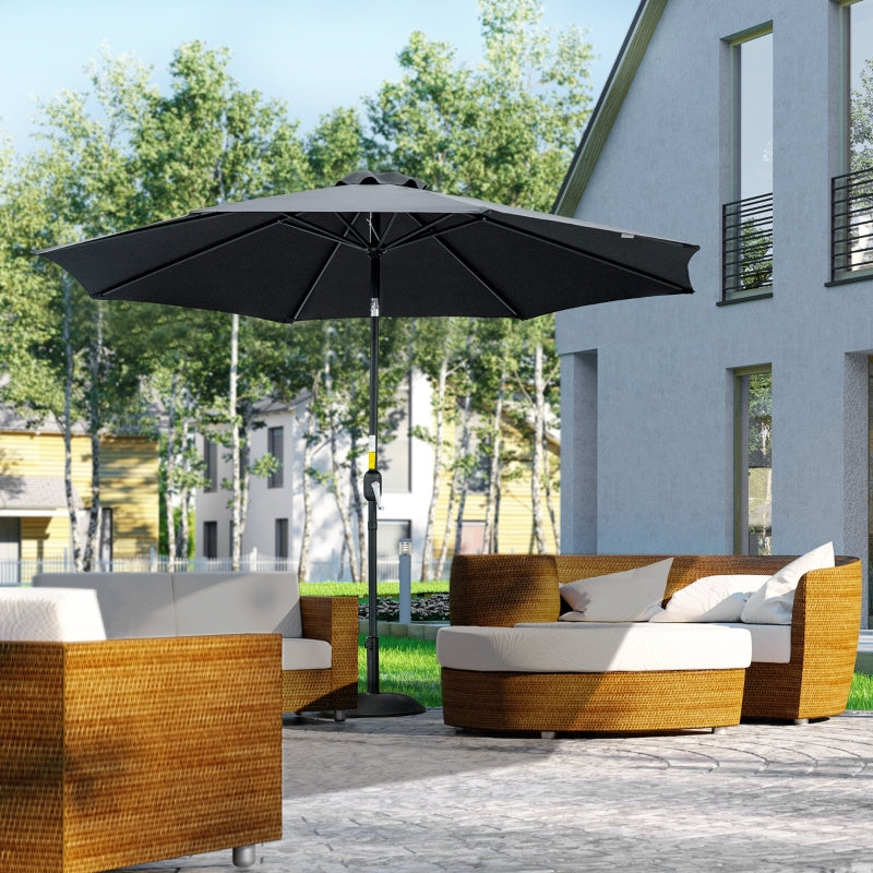 Black 3m Tilting Garden Umbrella with Tilt and Crank Handle