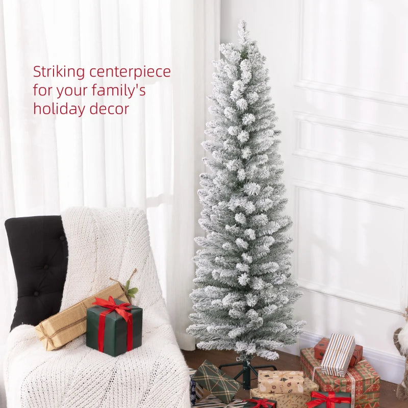 5ft Snowy Pencil Christmas Tree - Elegant White Artificial Holiday Decor for Festive Home Decoration