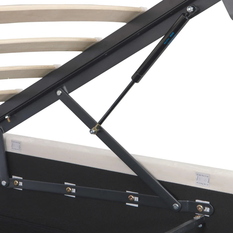 King Size LED Hydraulic Bed with Charging Station Adjustable Tufted Headboard Space Saving Design Beige