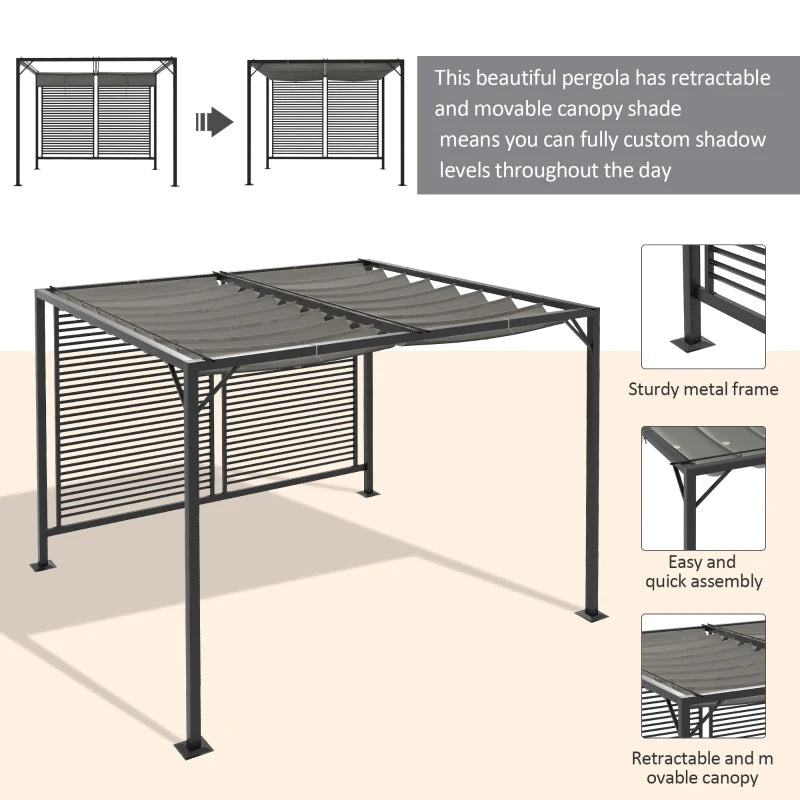 3 x 2.8m Grey Metal Pergola With Fabric Retractable Roof