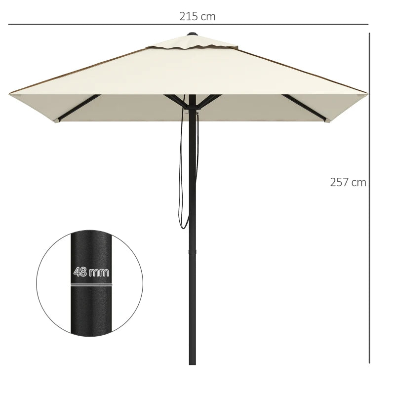 Square Beige/Brown Canopy Parasol with Contrast Piping - 215cm
