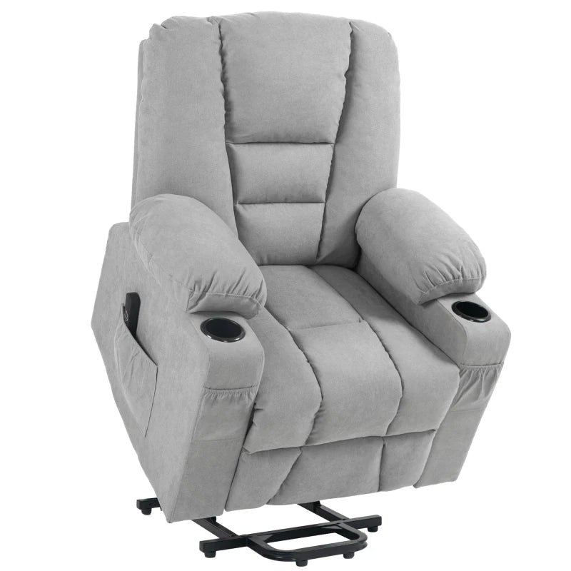Oversized Riser Recliner Chair for Elderly - Fabric Lift Chair with Remote, Side Pockets, Cup Holder, Light Grey