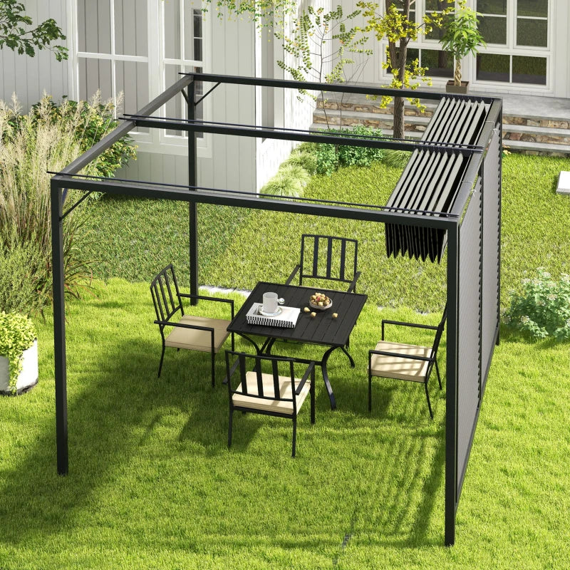 3 x 2.8m Grey Metal Pergola With Fabric Retractable Roof