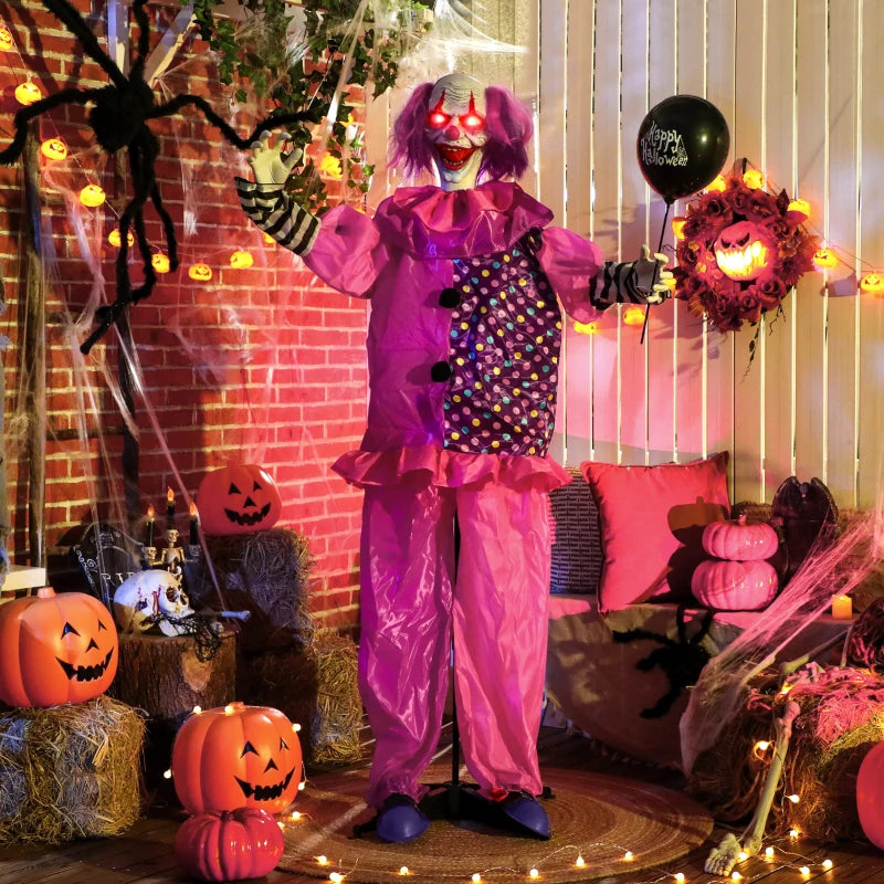 Scary Animated Clown Decoration - Spooky Pink & Purple Halloween Prop for Haunted House & Party