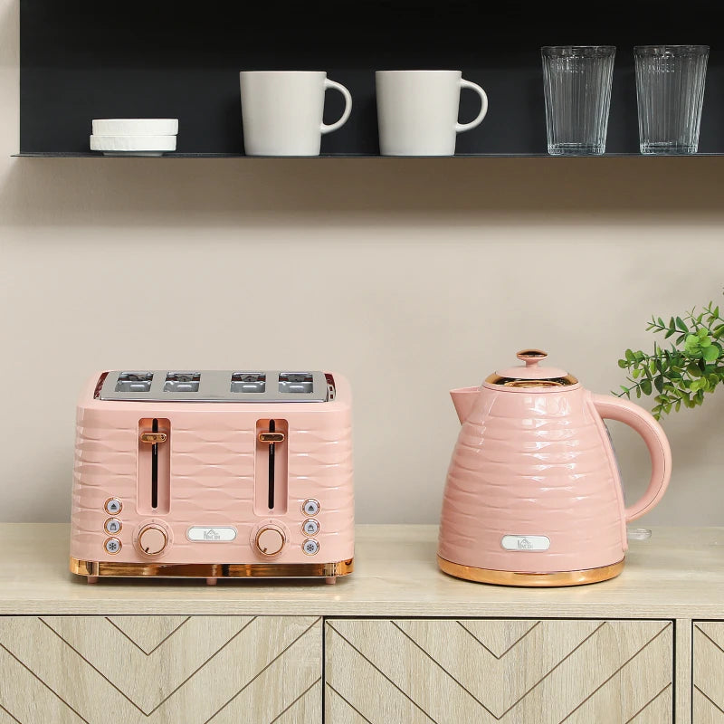 Light Pink 3000W Kettle & 4 Slice Toaster Set - 1.7L Capacity, 7 Browning Controls, Easy Clean Crumb Tray