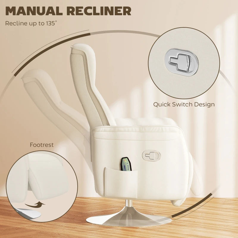 Cream 10-Point Massage Recliner Armchair for Ultimate Relaxation and Comfort