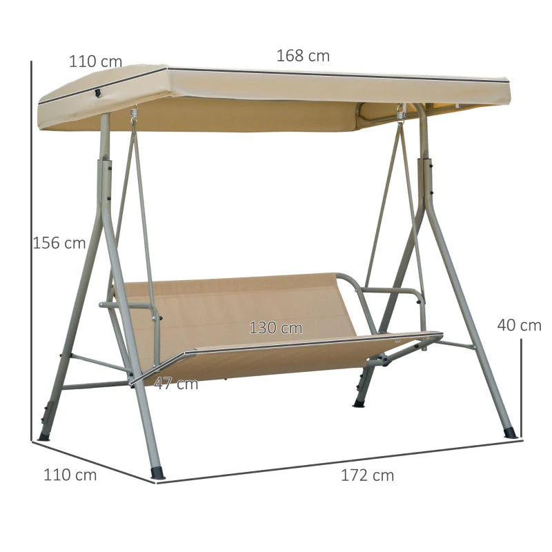 3 Seater Patio Swing Chair with Tilting Canopy, Light Brown