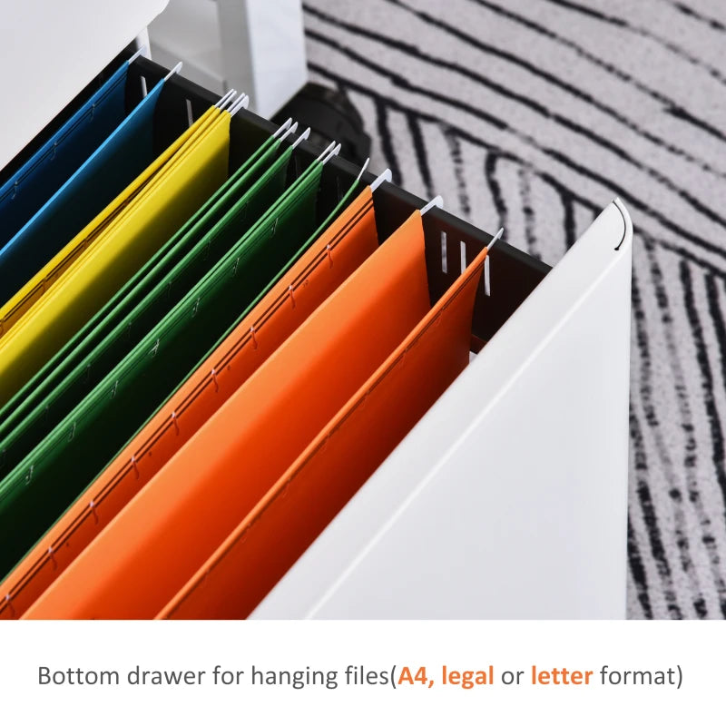 Lockable Rolling Filing Cabinet with 3 Drawers Steel Office Storage Unit for A4 Letter Legal Files