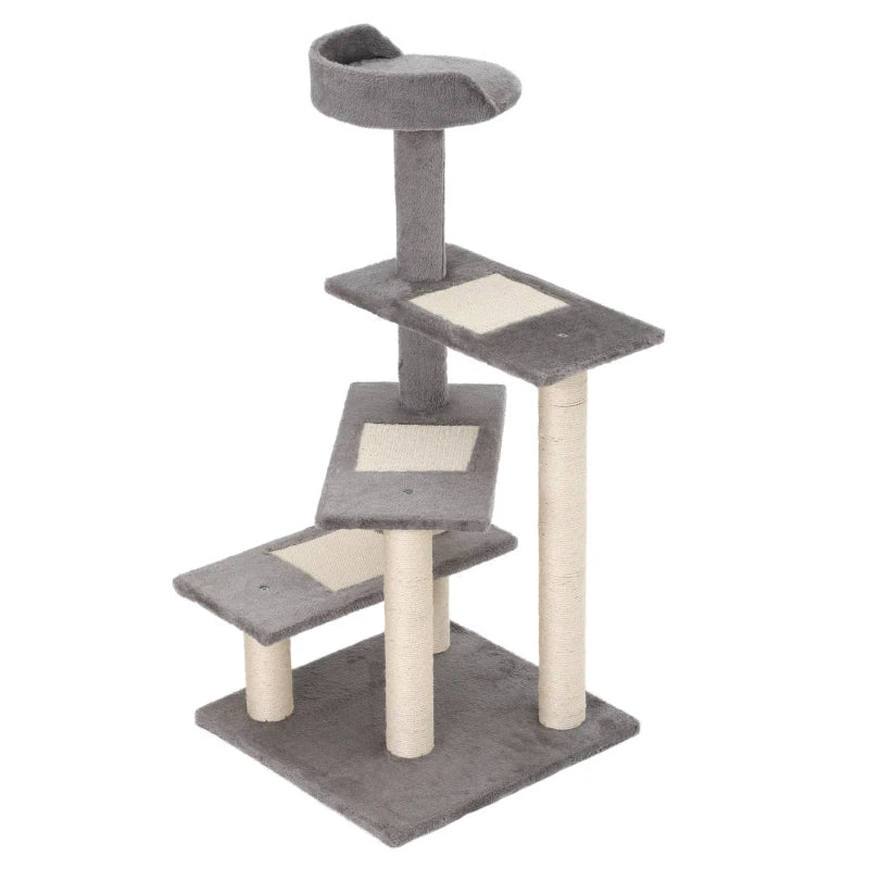100 cm Cat Tree for Indoor Cats - Grey Kitten Scratching Post & Climbing Tower Activity Centre