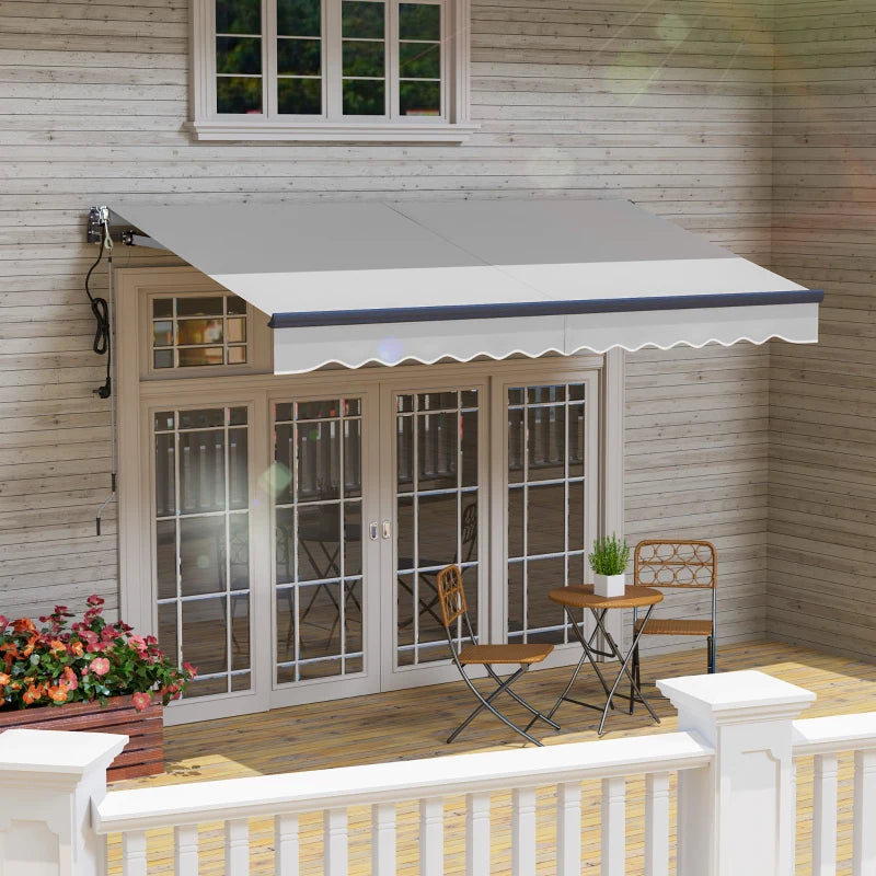 3.5m x 3m Light Grey Electric Retractable Awning with Remote Control & Aluminium Frame – UPF30+ Sun Shade for Patio, Garden, Deck, Door or Window